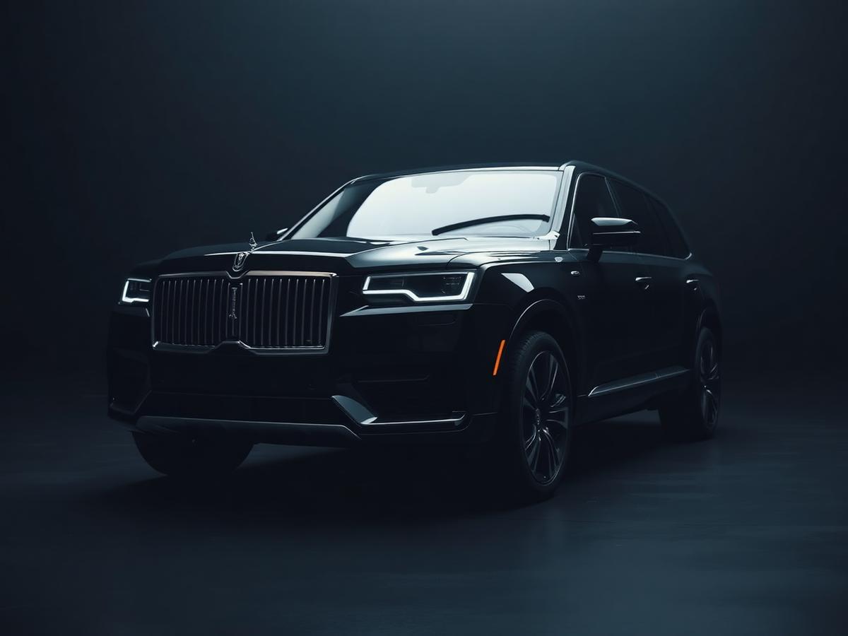 SUV premium preto em estúdio escuro